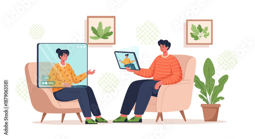 Virtual connections portrayed through modern device communication and digital interaction