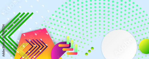 Spatial Interfaces Summer Visual Tofu trend Bright Retro juicy colors background with geometric elements, lines and dots for text, universal design, banner concept