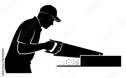 Hand Saw Cutting Wood - Minimalist Vector