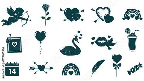 Fotografie Valentines Day icons and symbols