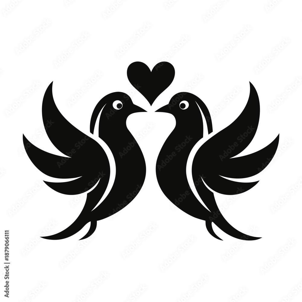 Obraz premium Title: A black and white of a heart shape with a musical note inside it birds
