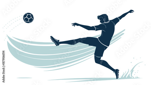 Dynamic soccer player kicking ball with motion lines