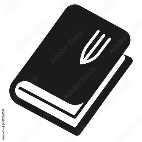 Title: Minimalist black and white of an open book with a bookmark on the right side
