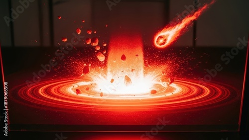 A vibrant and dramatic depiction of a fiery explosion in space