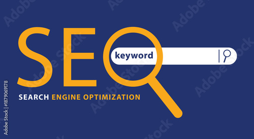 SEO Search engine optimization concept with magnifying glass banner, poster