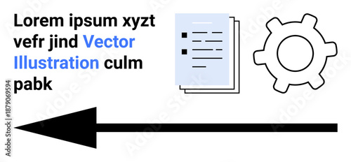 Project management, data flow, workflow automation, business operations, task efficiency, digital processes. Gear, documents and arrow . Workflow automation and business operations concept