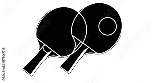 Two black ping pong paddles on a white background
