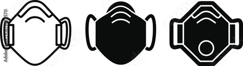 Three different types of face masks are shown in black and white on a plain background.