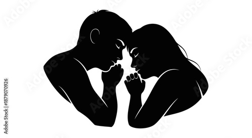A black silhouette of a romantic couple sharing a tender moment