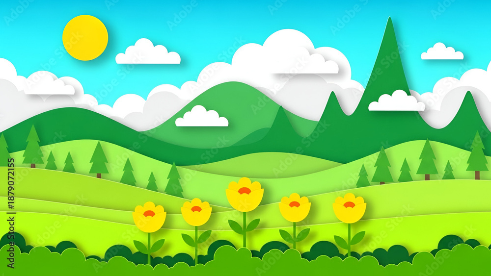 Obraz premium Vibrant landscape with sunflowers