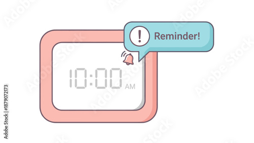 Digital Alarm Clock Showing 10 AM with Reminder Notification and Bell Icon