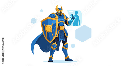 Futuristic warrior harnessing augmented reality for digital healthcare assistance technology