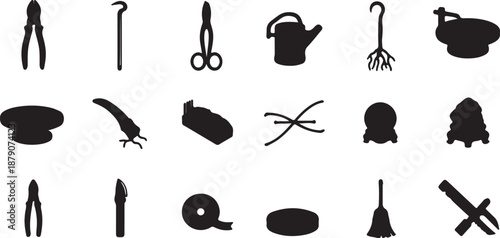 Collection of gardening tools isolated on transparent background