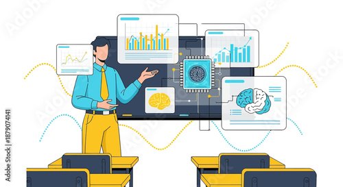 Artificial intelligence presentation and data analysis illustration for educational purposes