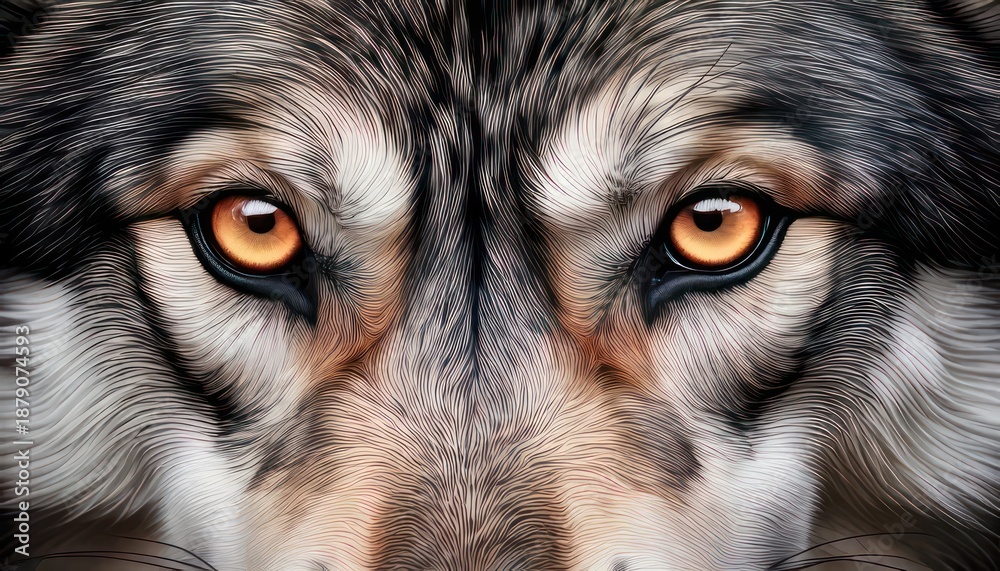 Fototapeta premium Intense Wolf Gaze - A Captivating Close-Up of Amber Eyes.