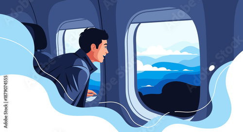 Captivating flight journey illustrated with a scenic vista from airplane window experience