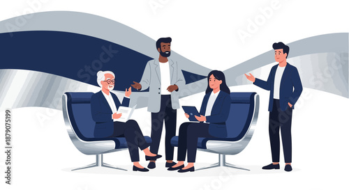 Diverse business team in modern discussion engaging different perspectives and generating solutions