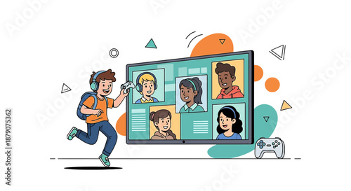 Diverse young people connect through online gaming platform for fun virtual engagement