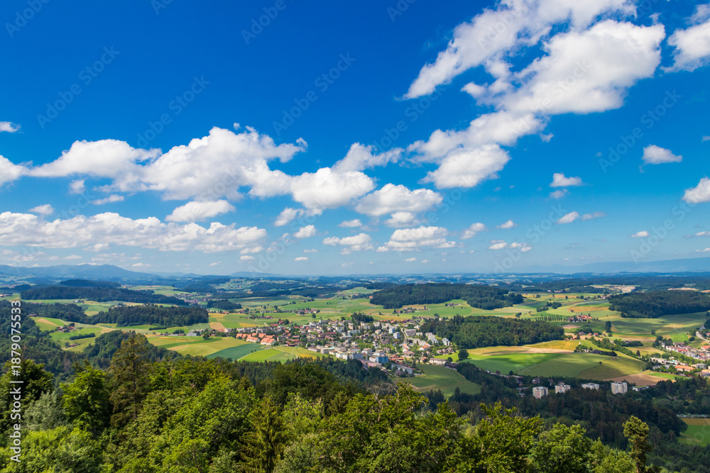 Naklejka premium Aerial view of the outskirts of Bern city from Gurten mountain, Switzerland