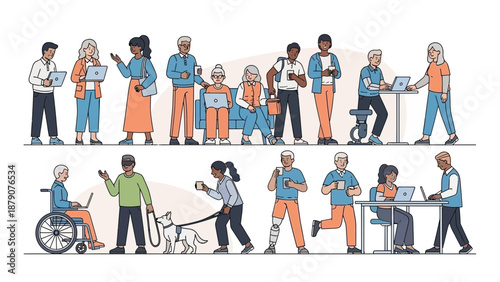 Diverse group of people with disabilities working together