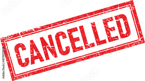 Distressed Red Canceled Rubber Stamp Impression with Rectangular Border on White Background