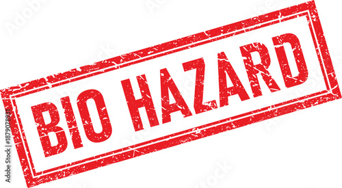 Rectangular Red Bio Hazard Rubber Stamp with Rough Distressed Edges on White