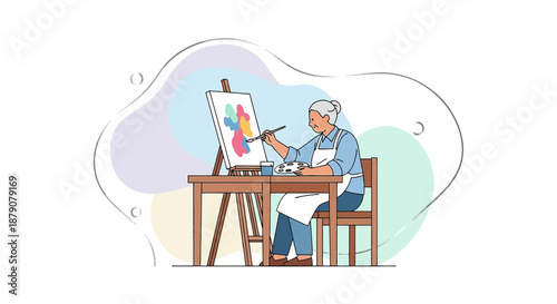 Senior woman expressing herself creatively through painting in a serene studio setting