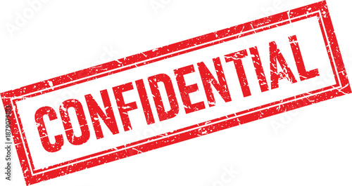 Grunge Red Confidential Text Inside Rectangle Rubber Stamp Impression On Transparent Background