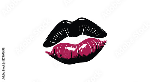 A striking illustration of vibrant pink and black lips presented in a bold artistic style creating a captivating visual impact silhouette