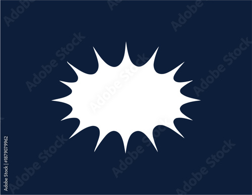 White burst shape on a dark blue background.