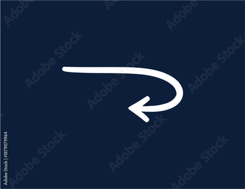 White Curved Arrow Pointing Left on a Dark Blue Background.
