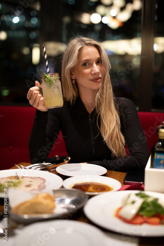 young woman in restaurant