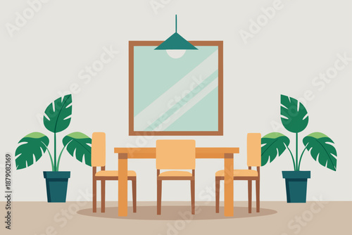 A Tropical Dining Space With Wooden Furniture And Soft Cushions