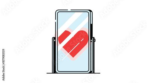 Red Heart Reflected in a Mirror on a White Background