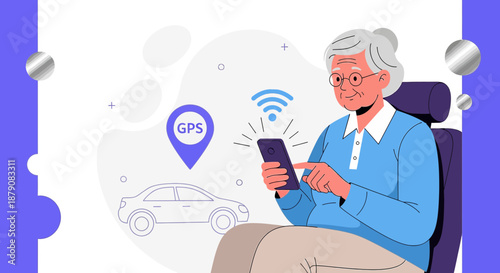 Empowering seniors: An elderly woman uses a smartphone for gps assisted driving information
