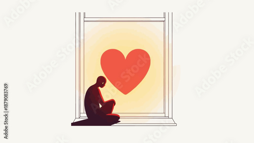 Silhouette of Person Sitting by Window Looking at Glowing Heart woman
