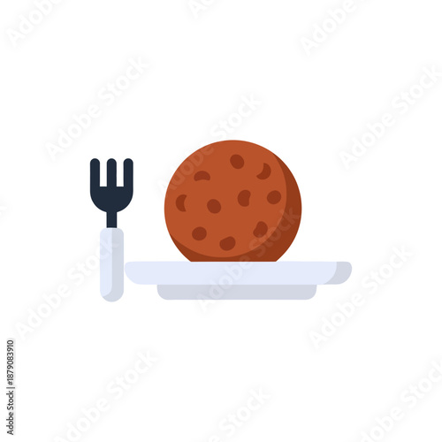 Flat animated vector icon of a single meatball on a plate, solid colors, no gradients, no outlines, simple shapes, National Meatball Day theme