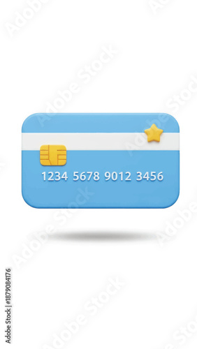 Blue credit card icon with chip and star design illustrating digital payment technology.