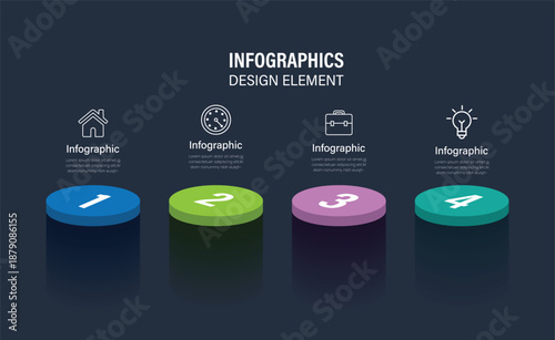 3d infographic design template with 4 steps or options. Business or marketing infographics with icons and data. Company presentation slide template. 