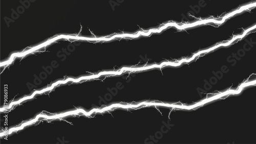 Three diagonal lightning bolts against a dark background, viewed from a straight-on perspective, illustrating a dramatic weather phenomenon in a digital illustration.