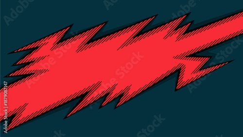 Dynamic red lightning bolt illustration on dark background viewed from straight on