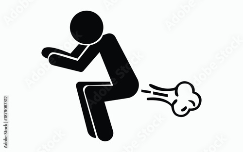 Simple black pictogram representing a person loudly passing gas with dramatic emission lines shown