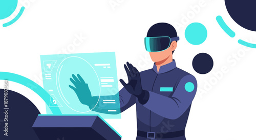 Person interacting with advanced augmented reality technology interface futuristic display