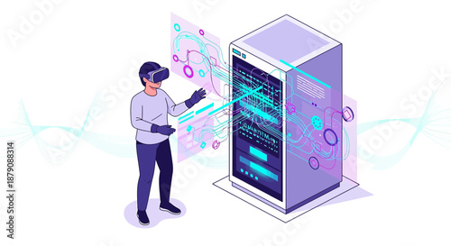 Virtual reality specialist managing data server through vr interface integration system