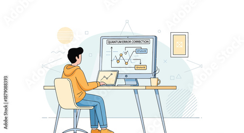 Illustrative depiction of a coder working on quantum error correction software remotely