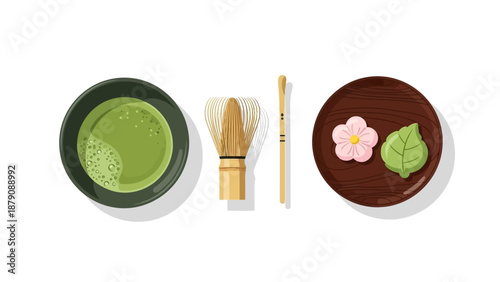 Traditional Japanese Tea Ceremony Matcha Set Vector