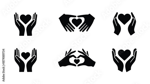 Hand holding heart icon set vector illustration for Valentine’s Day love and care concept