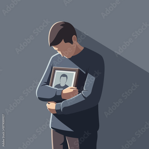 Sad Lonely Person Hugging Photo Frame