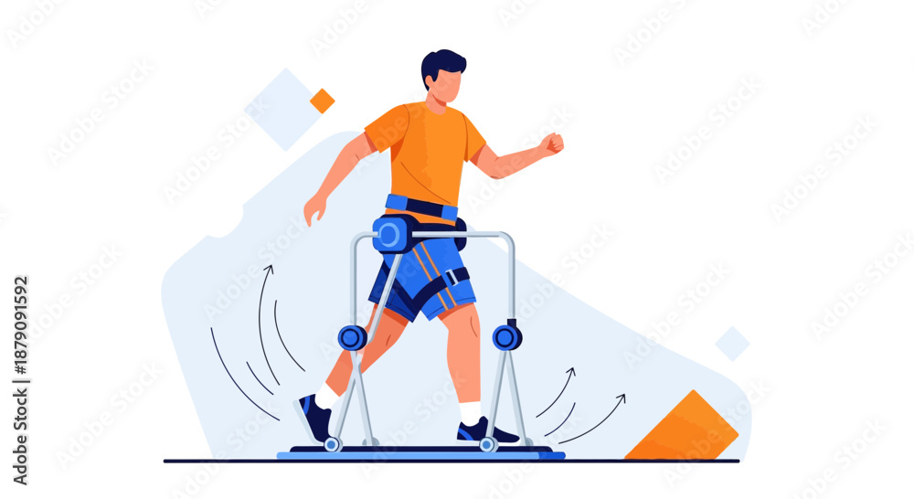 Fototapeta premium Innovative gait rehabilitation: A graphic illustration of assisted walking technology aiding