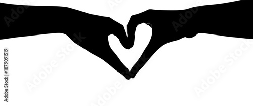 Love symbol formed with hands, silhouetted against a white background